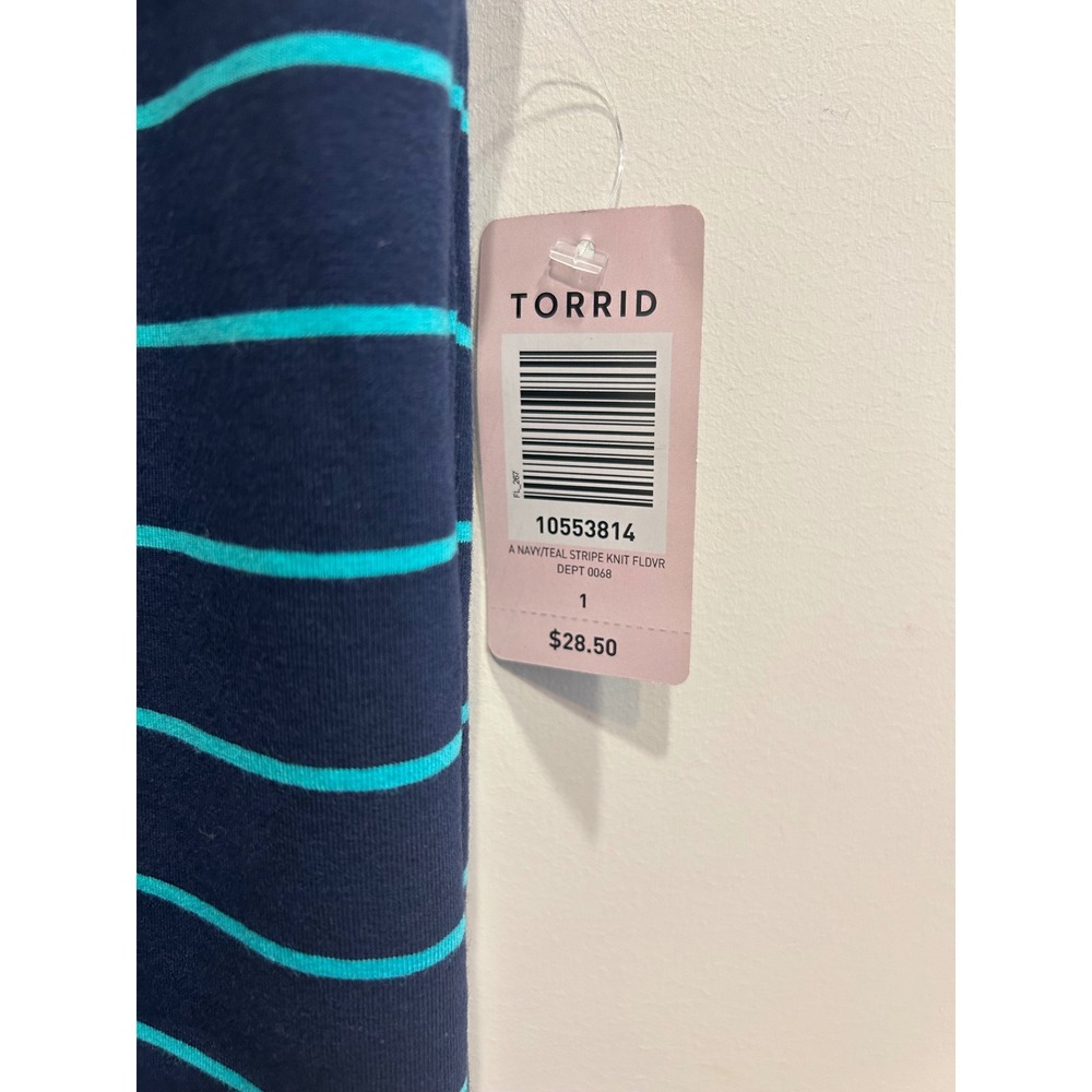 Torrid Plus Size Navy Blue &‎ Teal Striped Knit Pencil Skirt - Picture 2 of 4